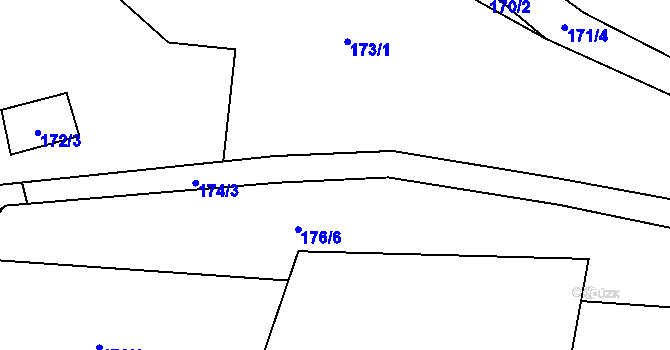 Parcela st. 174 v KÚ Hluzov, Katastrální mapa