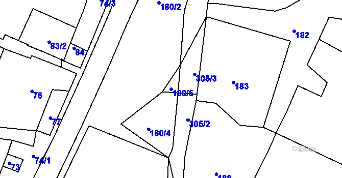 Parcela st. 180/5 v KÚ Hluzov, Katastrální mapa
