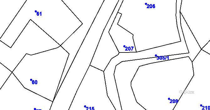 Parcela st. 208 v KÚ Hluzov, Katastrální mapa
