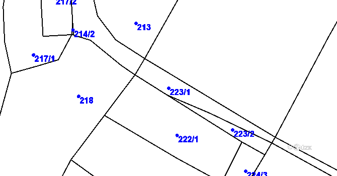 Parcela st. 223/1 v KÚ Hluzov, Katastrální mapa