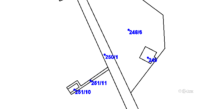 Parcela st. 250/1 v KÚ Hluzov, Katastrální mapa