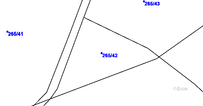 Parcela st. 265/42 v KÚ Hluzov, Katastrální mapa