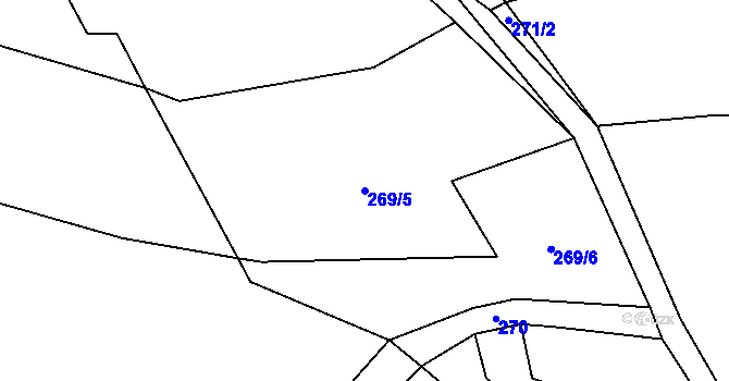 Parcela st. 269/5 v KÚ Hluzov, Katastrální mapa