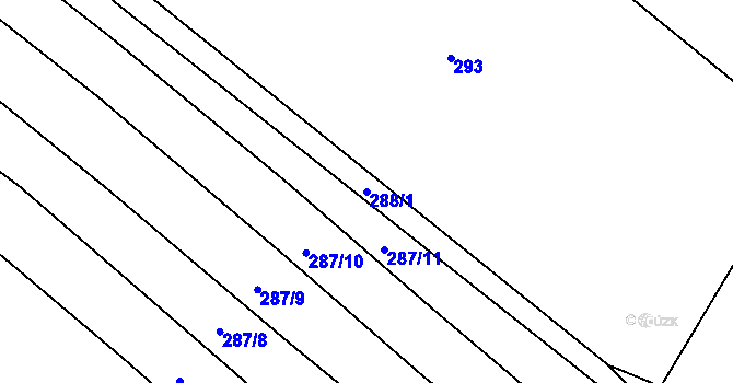 Parcela st. 288/1 v KÚ Hluzov, Katastrální mapa