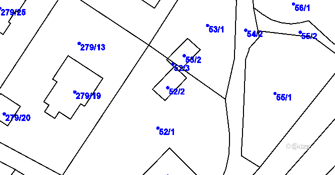 Parcela st. 52/2 v KÚ Hluzov, Katastrální mapa