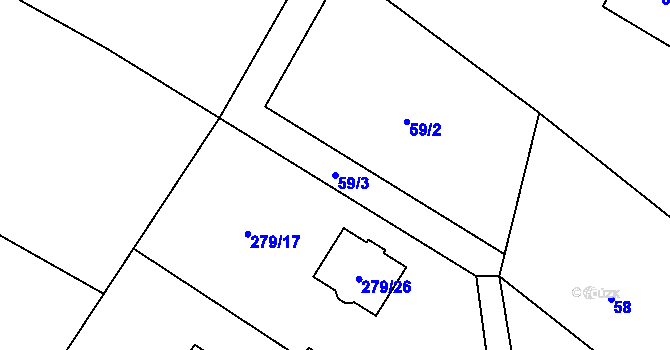 Parcela st. 59/3 v KÚ Hluzov, Katastrální mapa