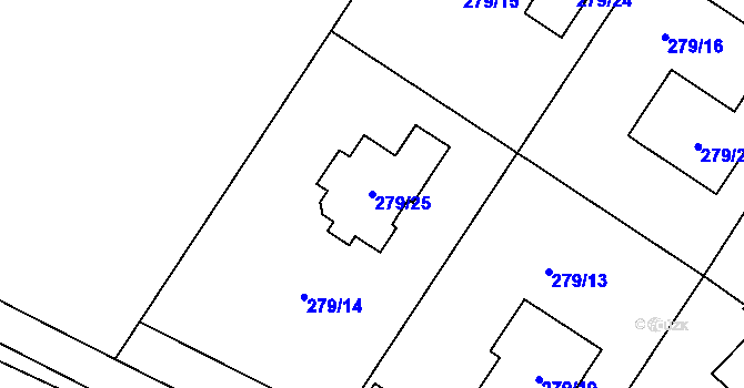Parcela st. 279/25 v KÚ Hluzov, Katastrální mapa