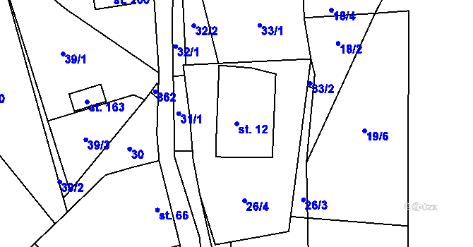 Parcela st. 12 v KÚ Hnanice pod Troskami, Katastrální mapa
