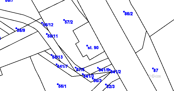 Parcela st. 90 v KÚ Hnanice pod Troskami, Katastrální mapa