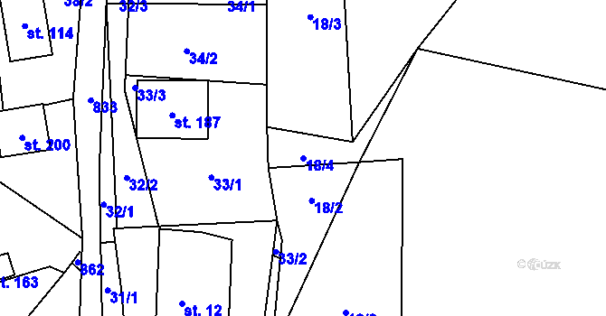 Parcela st. 18/4 v KÚ Hnanice pod Troskami, Katastrální mapa