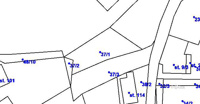 Parcela st. 37/1 v KÚ Hnanice pod Troskami, Katastrální mapa