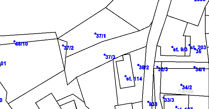 Parcela st. 37/3 v KÚ Hnanice pod Troskami, Katastrální mapa