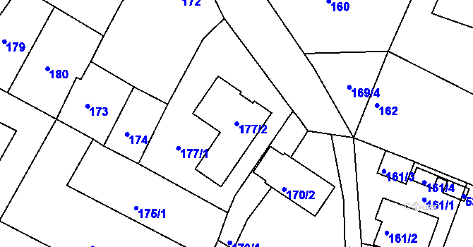 Parcela st. 177/2 v KÚ Hnanice, Katastrální mapa