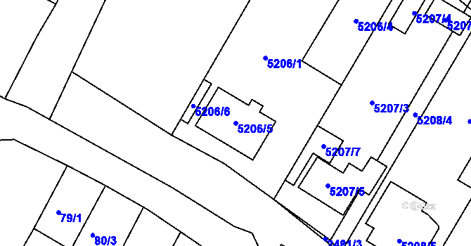 Parcela st. 5206/5 v KÚ Hnanice, Katastrální mapa