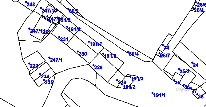 Parcela st. 191/6 v KÚ Hnanice, Katastrální mapa