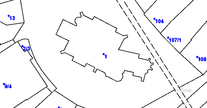 Parcela st. 1 v KÚ Hnanice, Katastrální mapa