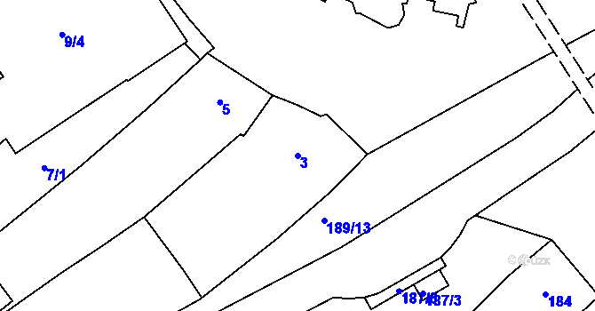 Parcela st. 3 v KÚ Hnanice, Katastrální mapa
