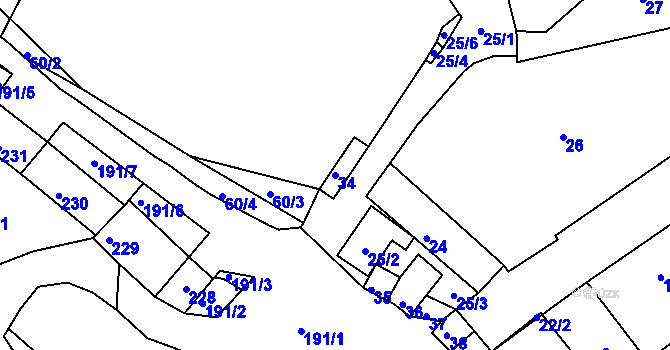 Parcela st. 34 v KÚ Hnanice, Katastrální mapa