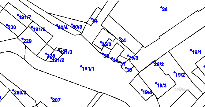 Parcela st. 35 v KÚ Hnanice, Katastrální mapa