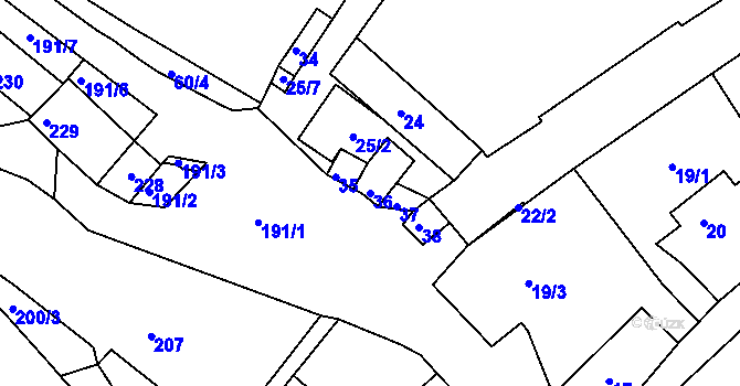 Parcela st. 36 v KÚ Hnanice, Katastrální mapa