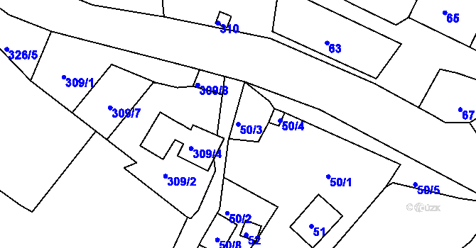 Parcela st. 50/3 v KÚ Hnanice, Katastrální mapa