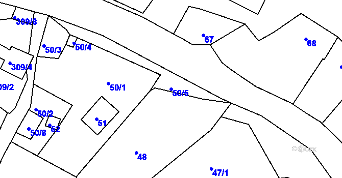 Parcela st. 50/5 v KÚ Hnanice, Katastrální mapa