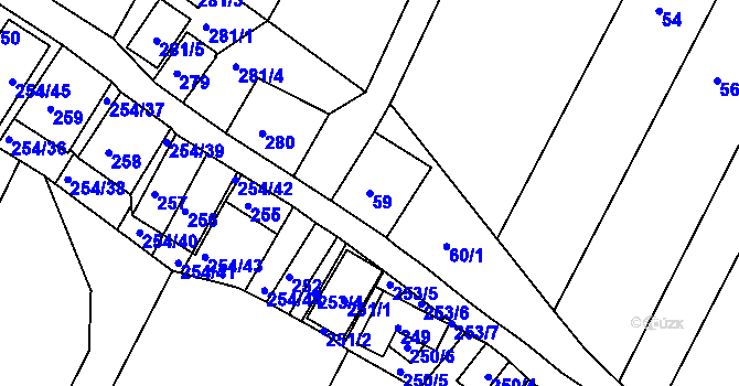 Parcela st. 59 v KÚ Hnanice, Katastrální mapa