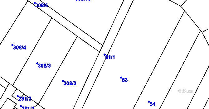 Parcela st. 61/1 v KÚ Hnanice, Katastrální mapa