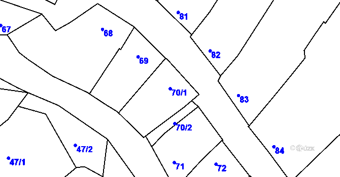 Parcela st. 70/1 v KÚ Hnanice, Katastrální mapa