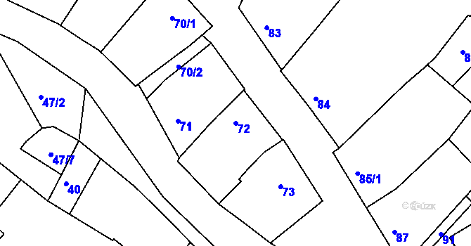 Parcela st. 72 v KÚ Hnanice, Katastrální mapa