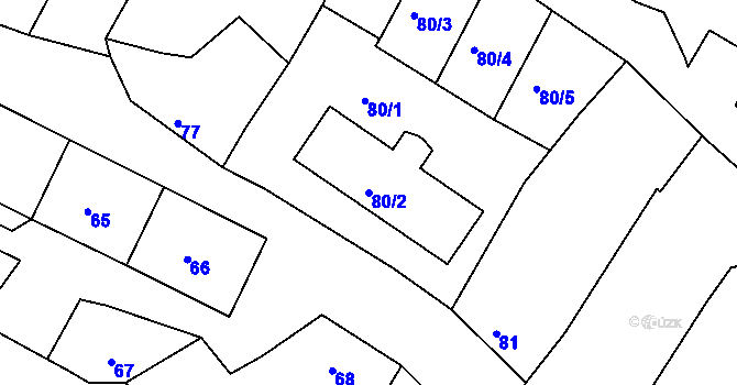 Parcela st. 80/2 v KÚ Hnanice, Katastrální mapa