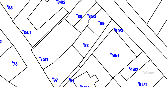 Parcela st. 88 v KÚ Hnanice, Katastrální mapa