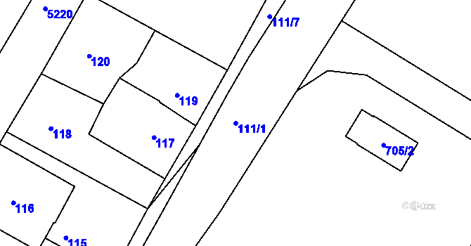 Parcela st. 111/1 v KÚ Hnanice, Katastrální mapa