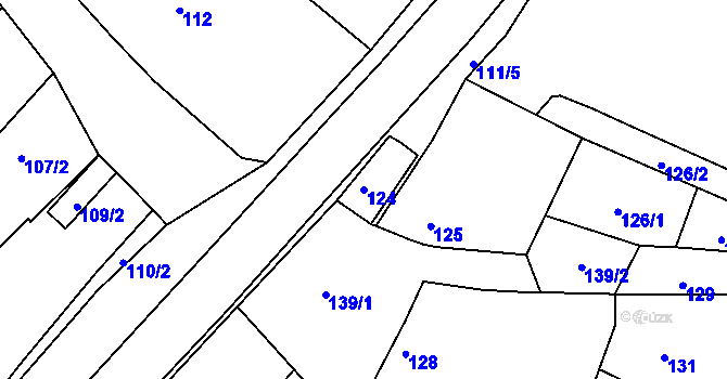 Parcela st. 124 v KÚ Hnanice, Katastrální mapa