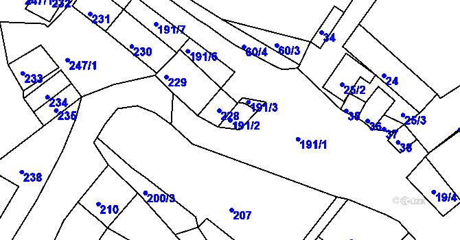 Parcela st. 191/2 v KÚ Hnanice, Katastrální mapa