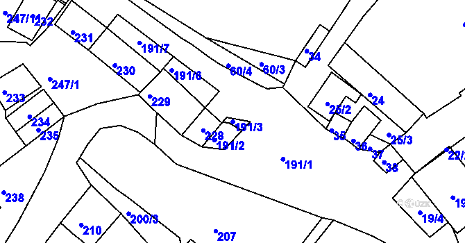 Parcela st. 191/3 v KÚ Hnanice, Katastrální mapa