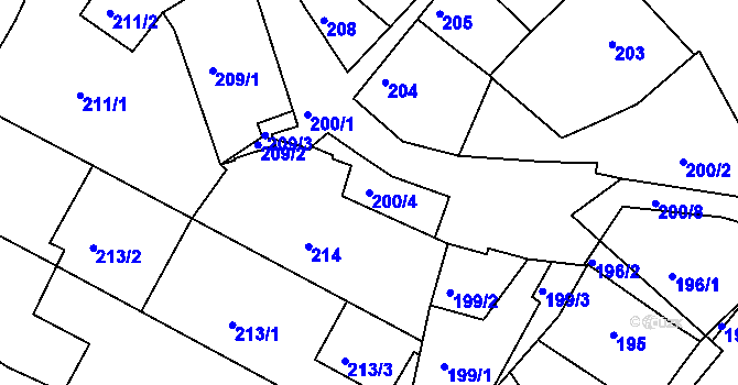 Parcela st. 200/4 v KÚ Hnanice, Katastrální mapa