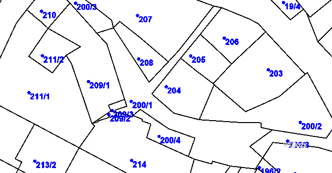 Parcela st. 204 v KÚ Hnanice, Katastrální mapa