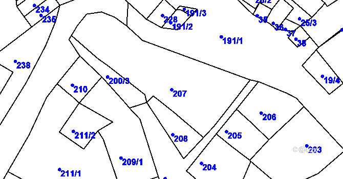 Parcela st. 207 v KÚ Hnanice, Katastrální mapa