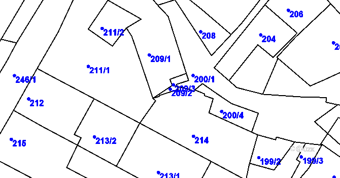 Parcela st. 209/2 v KÚ Hnanice, Katastrální mapa
