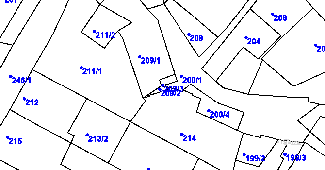 Parcela st. 209/3 v KÚ Hnanice, Katastrální mapa