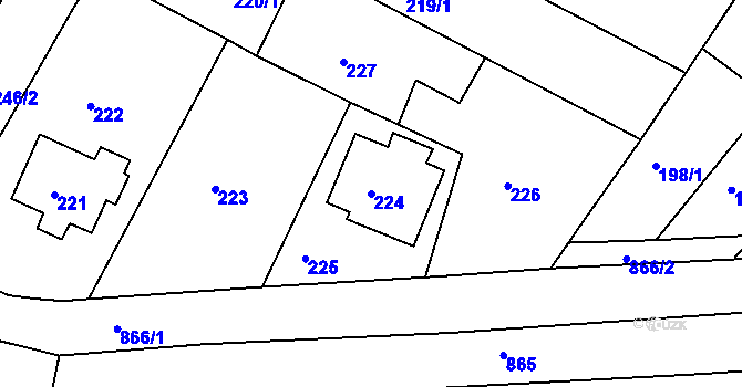 Parcela st. 224 v KÚ Hnanice, Katastrální mapa