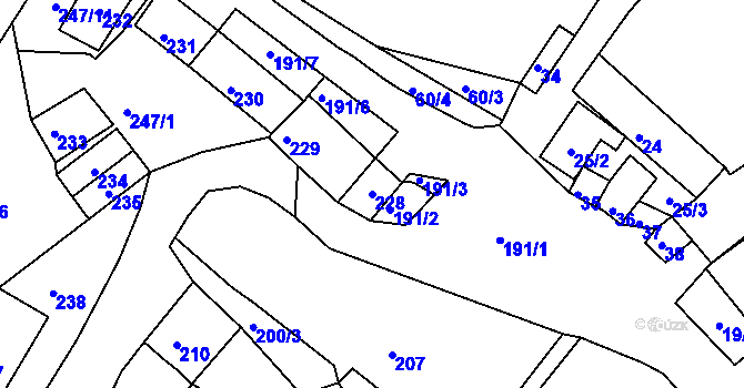 Parcela st. 228 v KÚ Hnanice, Katastrální mapa