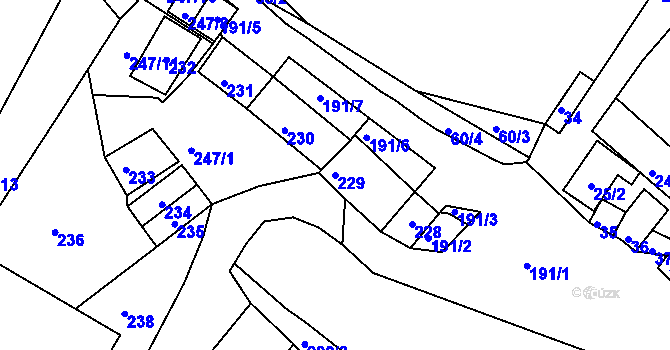 Parcela st. 229 v KÚ Hnanice, Katastrální mapa