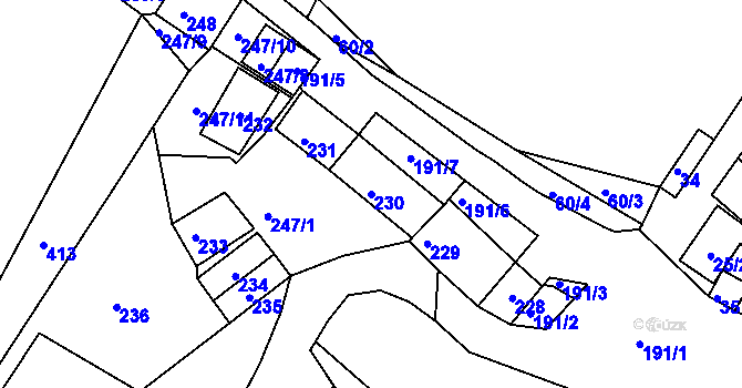 Parcela st. 230 v KÚ Hnanice, Katastrální mapa