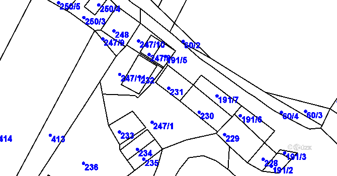 Parcela st. 231 v KÚ Hnanice, Katastrální mapa