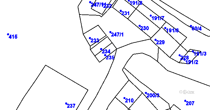 Parcela st. 235 v KÚ Hnanice, Katastrální mapa