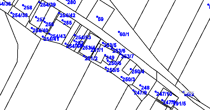 Parcela st. 249 v KÚ Hnanice, Katastrální mapa