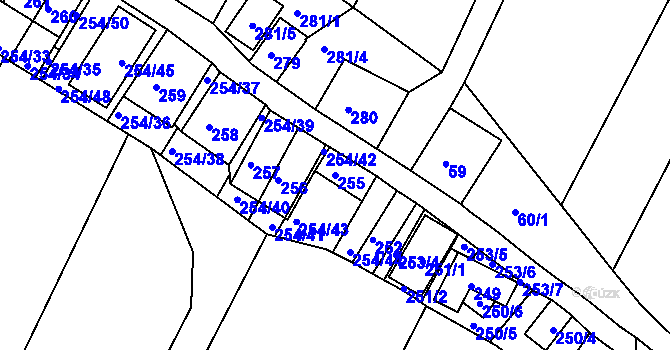 Parcela st. 255 v KÚ Hnanice, Katastrální mapa
