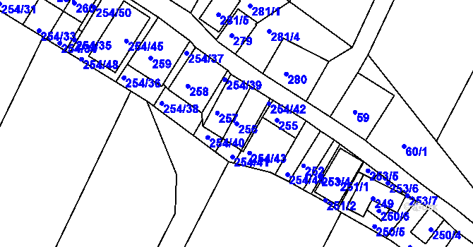 Parcela st. 256 v KÚ Hnanice, Katastrální mapa